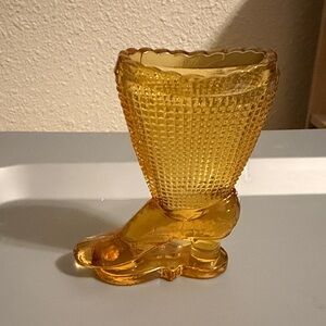 Amber Glass Boot Figurine Toothpick Match Holder